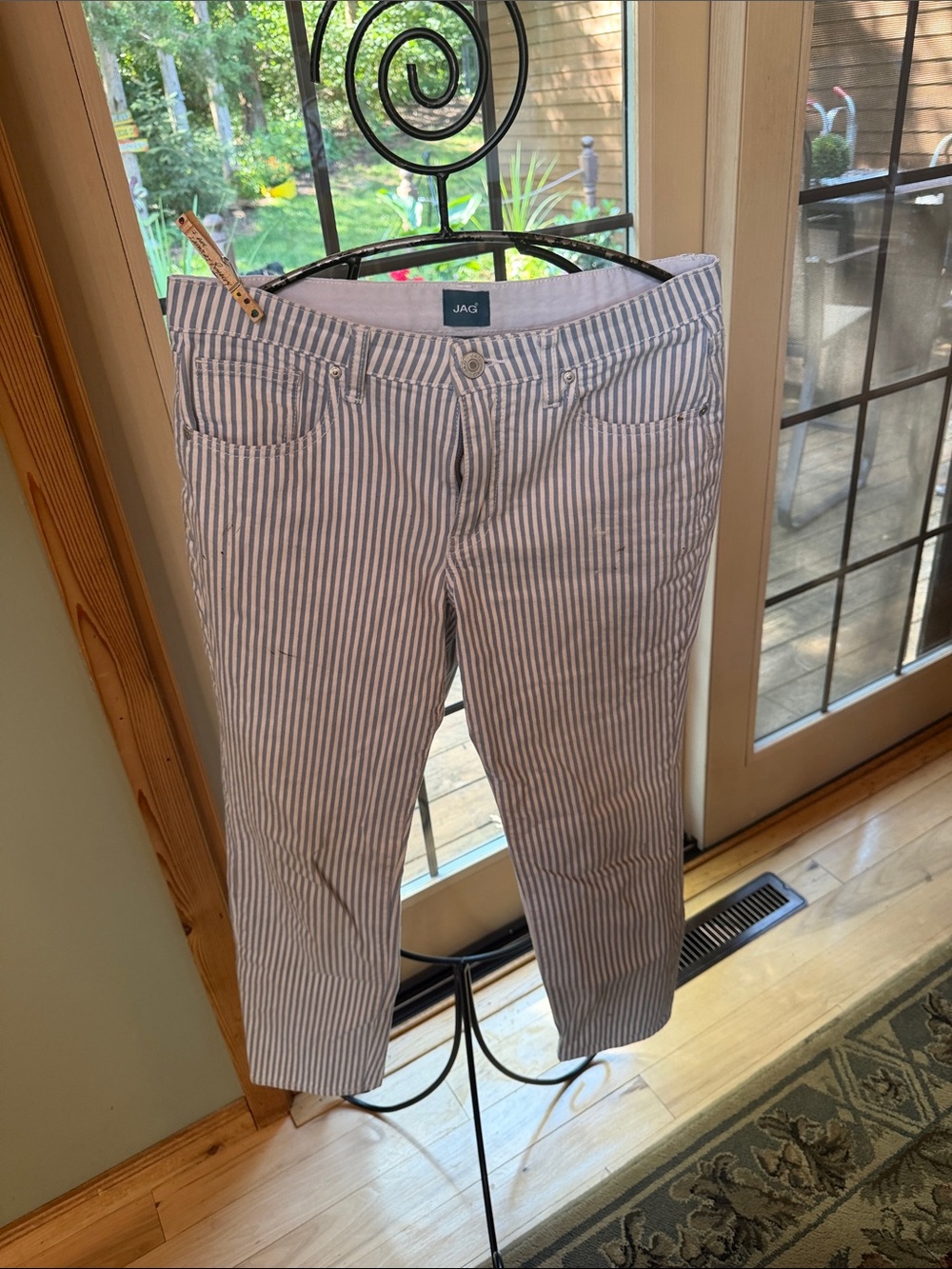 Jag Jeans Blue & White Vertical Stripe Chinos Sz 8 w Pockets